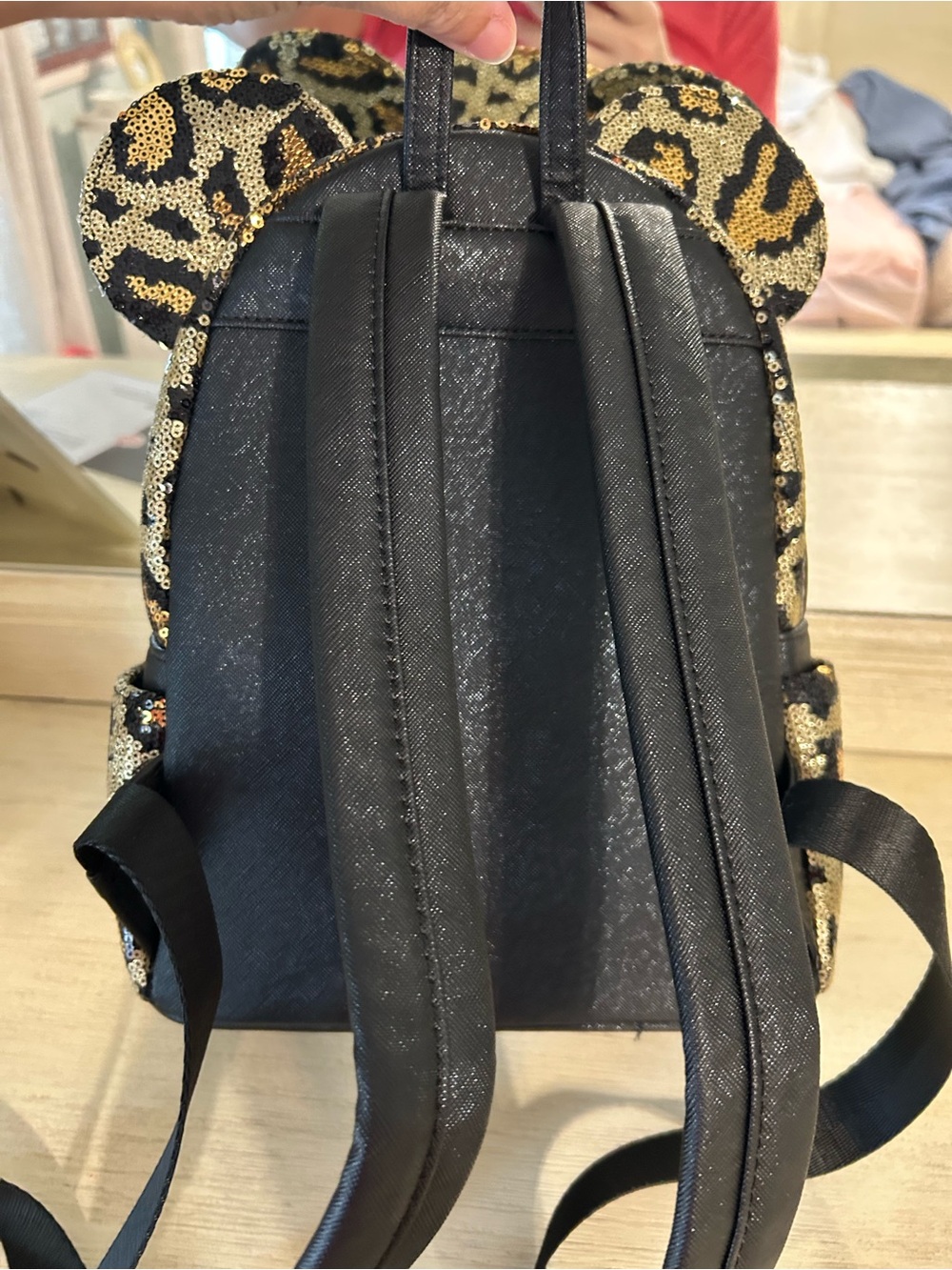 Disney Parks Loungefly Leopard Sequin Mini Backpack in Gold and Black - Picture 2 of 6